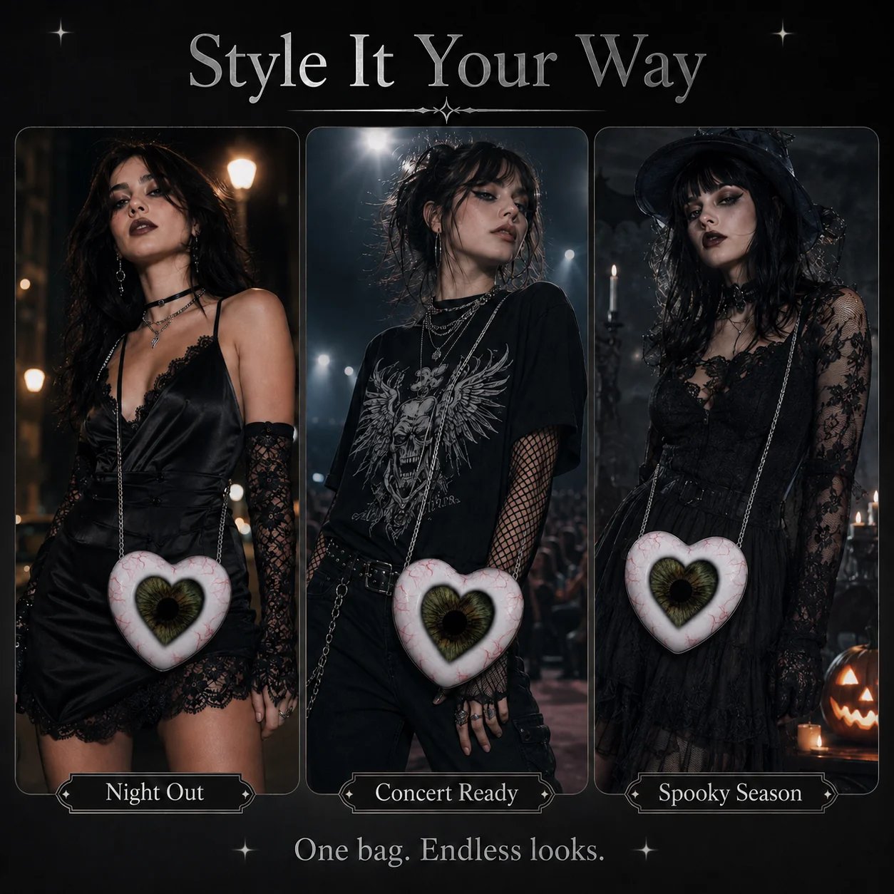 🔥Last Day 50% OFF 🖤👁 Gothic Heart Eye Statement Crossbody Bag