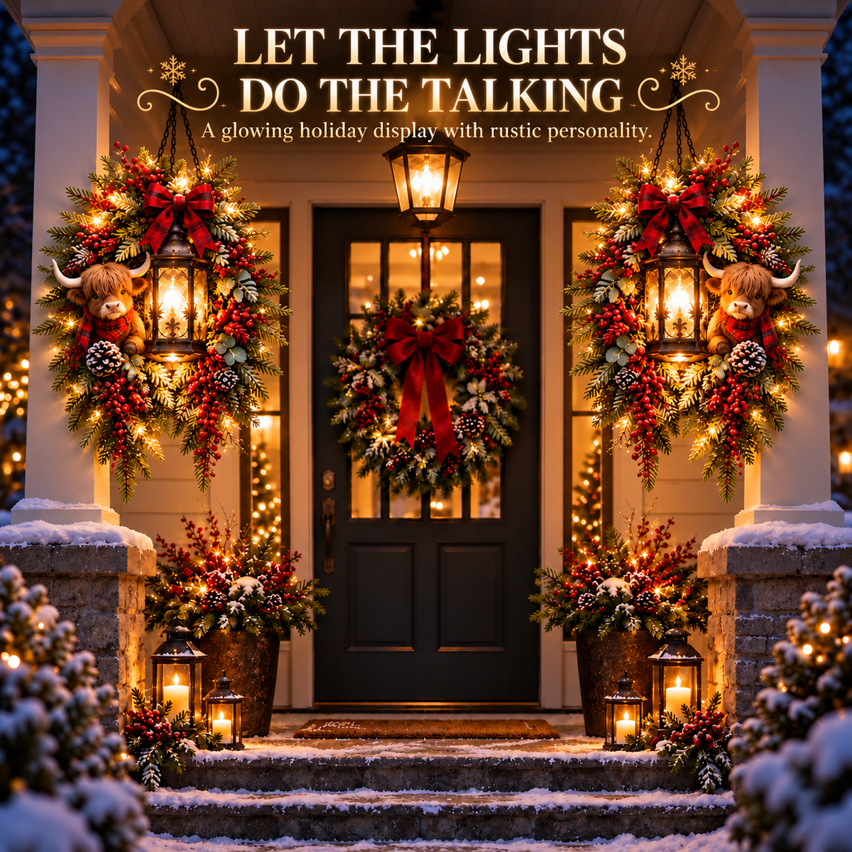 🔥 LAST DAY 50% OFF 🔥|🎄 Christmas Porch Glow™ – Pre-Lit Holiday Lantern & Evergreen Decor | 6 Festive Styles