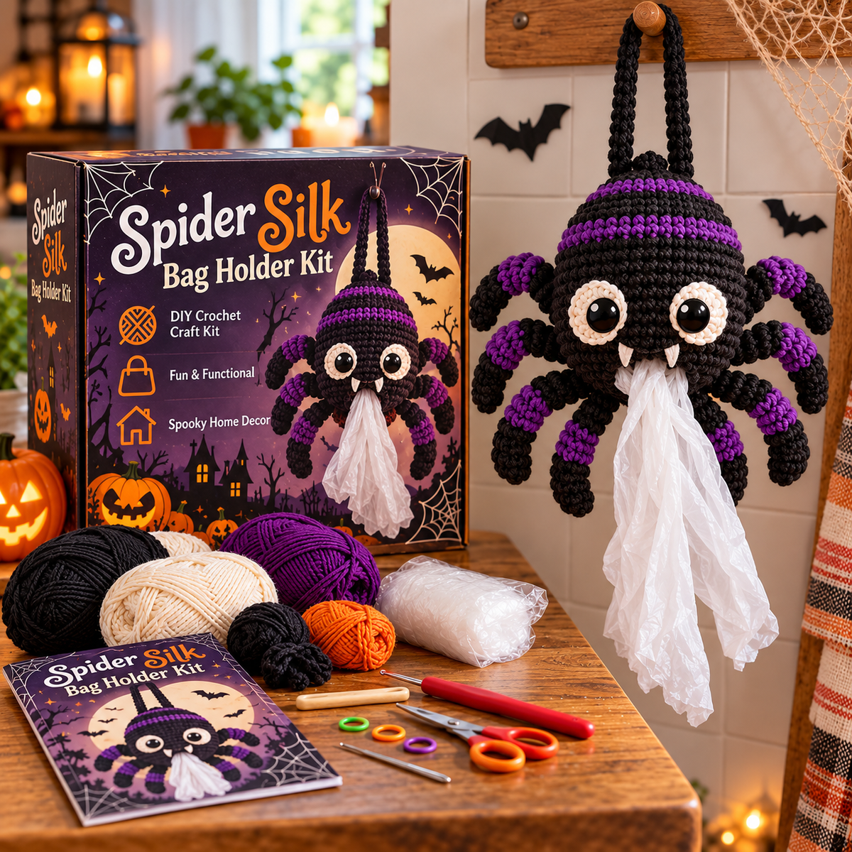 😂 Funny Crochet Bag Holder DIY Kits – Snotty Sam, Spider Silk & Drooly Monster | Quirky Kitchen Decor & Gag Gifts