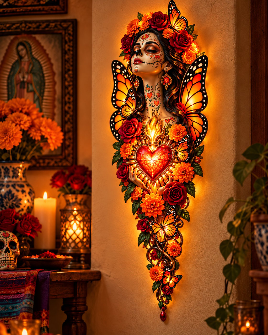 Butterfly Sacred Heart Katrina illuminated wall light