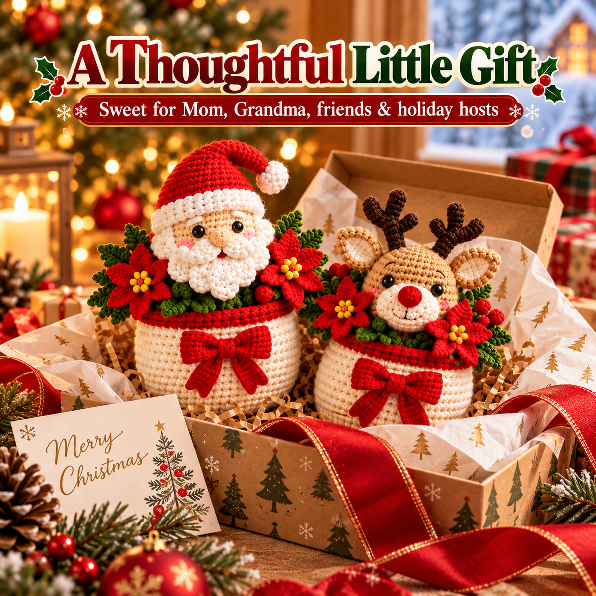🎄🧶 Little Pots of Christmas Joy™ – Handmade Crochet Christmas Flower Pot Decorations | 6 Adorable Holiday Designs 🎁
