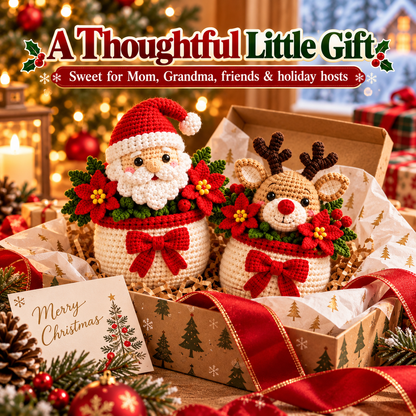🎄🧶 Little Pots of Christmas Joy™ – Handmade Crochet Christmas Flower Pot Decorations | 6 Adorable Holiday Designs 🎁