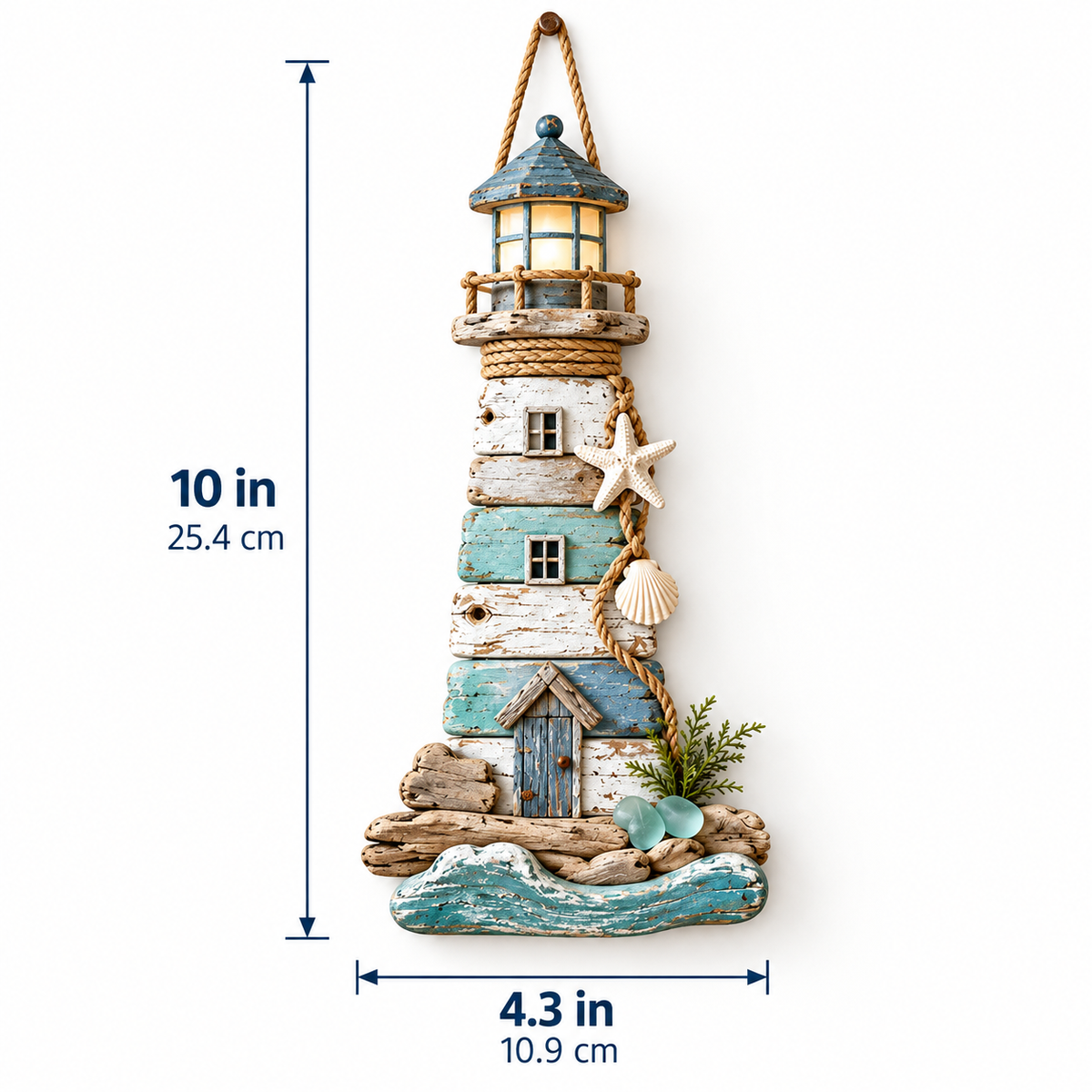 🌊🏠 Coastal Driftwood Lighthouse Wall Decor