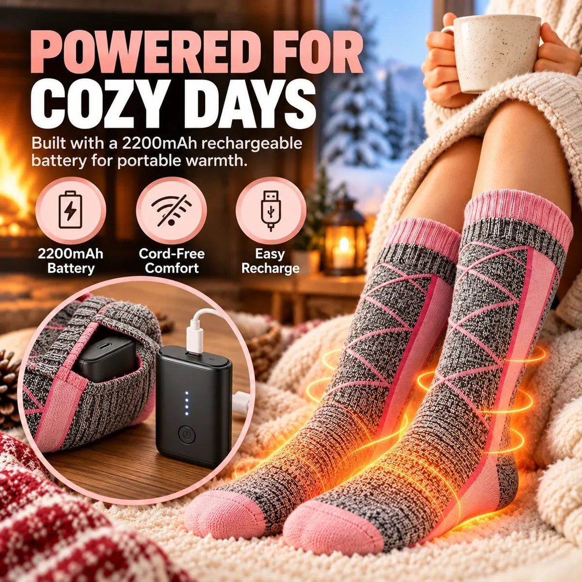 🔥 Rechargeable Heated Socks | 3 Heat Levels with Targeted Sole Warmth & 2 × 2200mAh Batteries ❄️