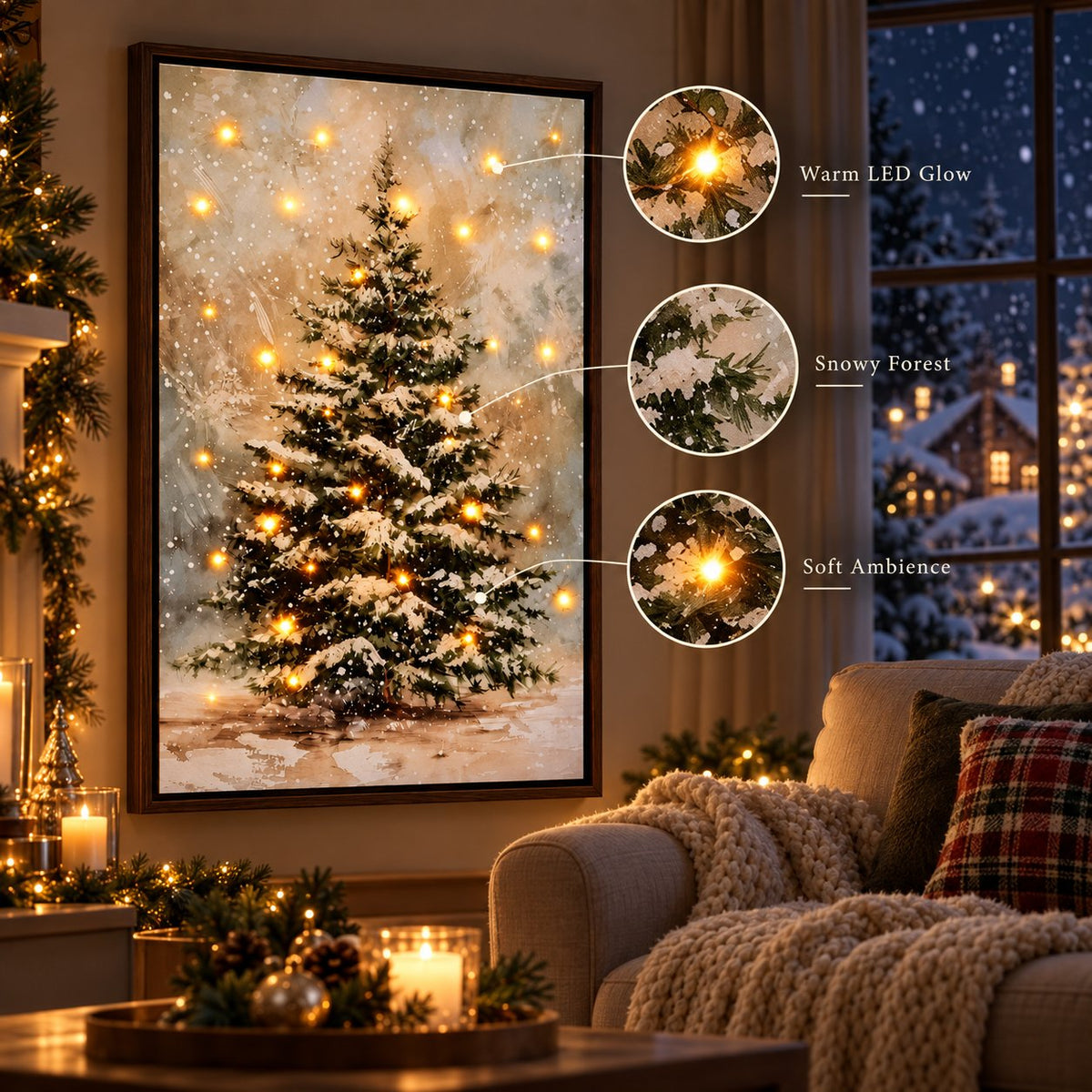 ✨Winter Woodland Light Wall Art LED Illuminated Canvas Decor for Living Room & Holiday Interior Styling