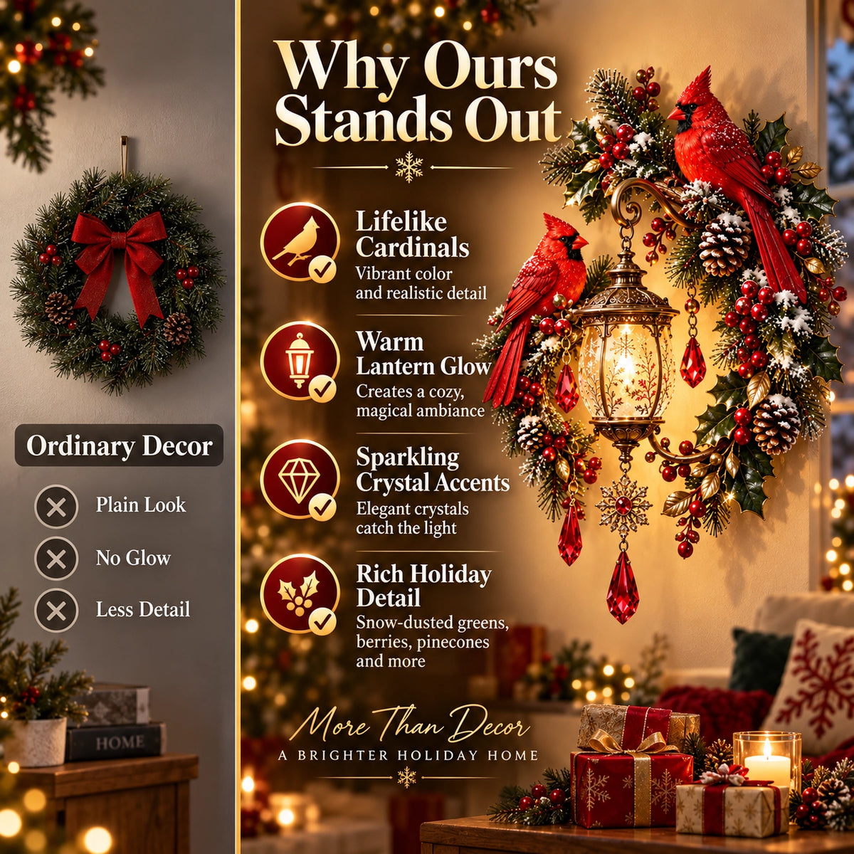 🔥Last Day 49% OFF🔥Cardinal Christmas Lantern Glo – Lighted Holiday Wall Decor