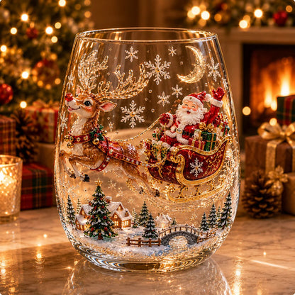 Magical Christmas 3D Glass Cup Collection – Santa, Reindeer, Snowman & Christmas Tree