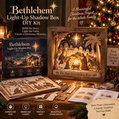 ⭐ Bethlehem Light-Up Nativity Shadow Box DIY Kit – Layered Wooden Christmas Craft