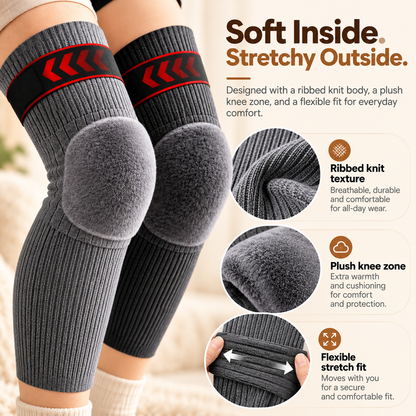 ☁️🧶Fleece-Lined Thermal Knee Warmers with Adjustable Stay-Put Strap