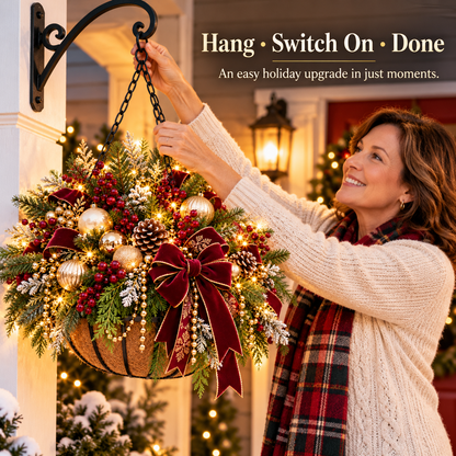 🎄 Last Day 50% OFF 🏆 Pre-Lit Christmas Hanging Basket | Pre-lit, weather-resistant, and zero maintenance🏆🎄