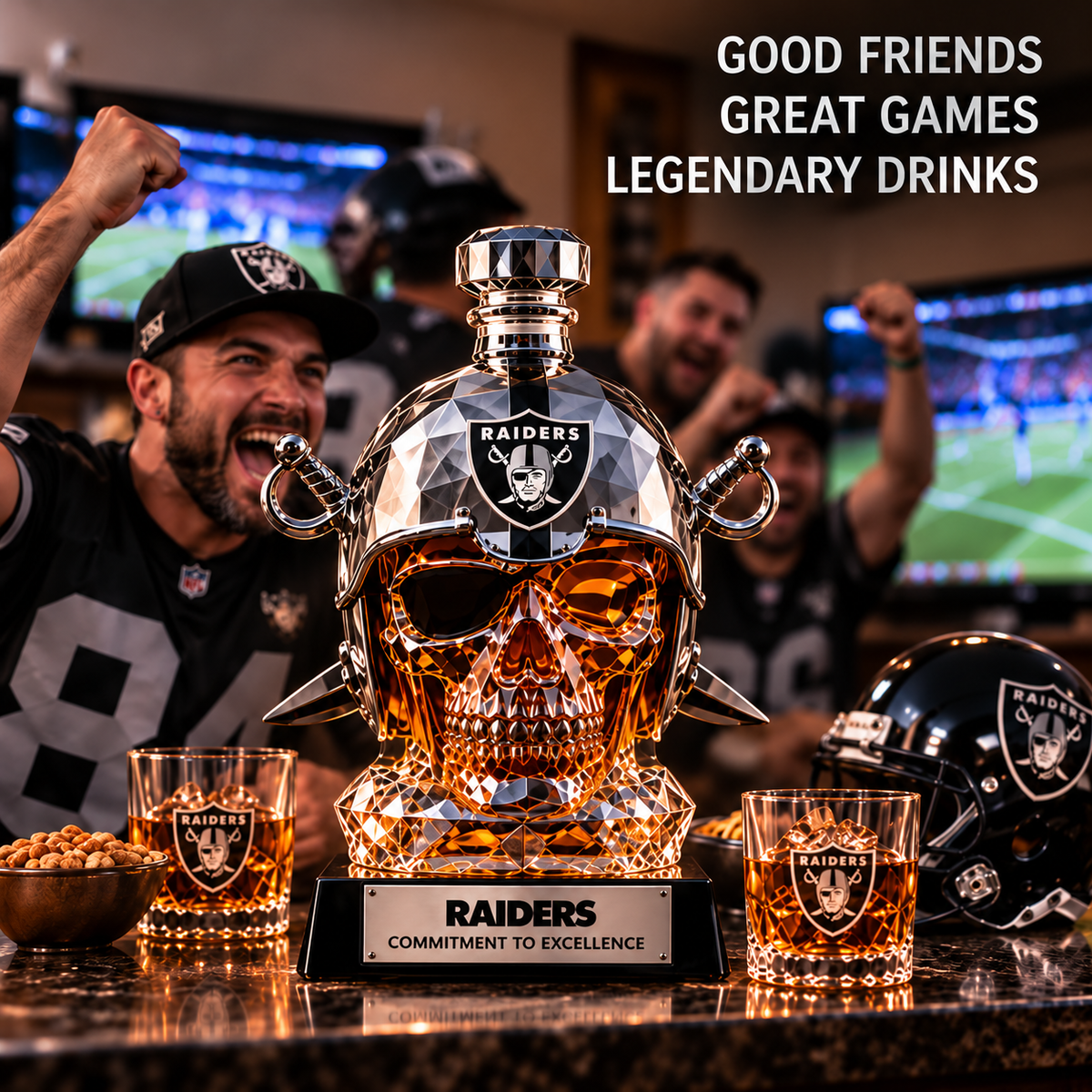 💀🏈 Gridiron Warrior Skull Whiskey Decanter