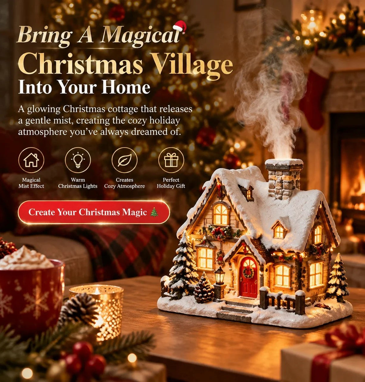 🔥 LAST DAY 50% OFF 🔥 Christmas Cottage Humidifier™ – Glowing Snow Village with Soft Mist, Warm Lights & Cozy Holiday Charm 🎄❄️✨