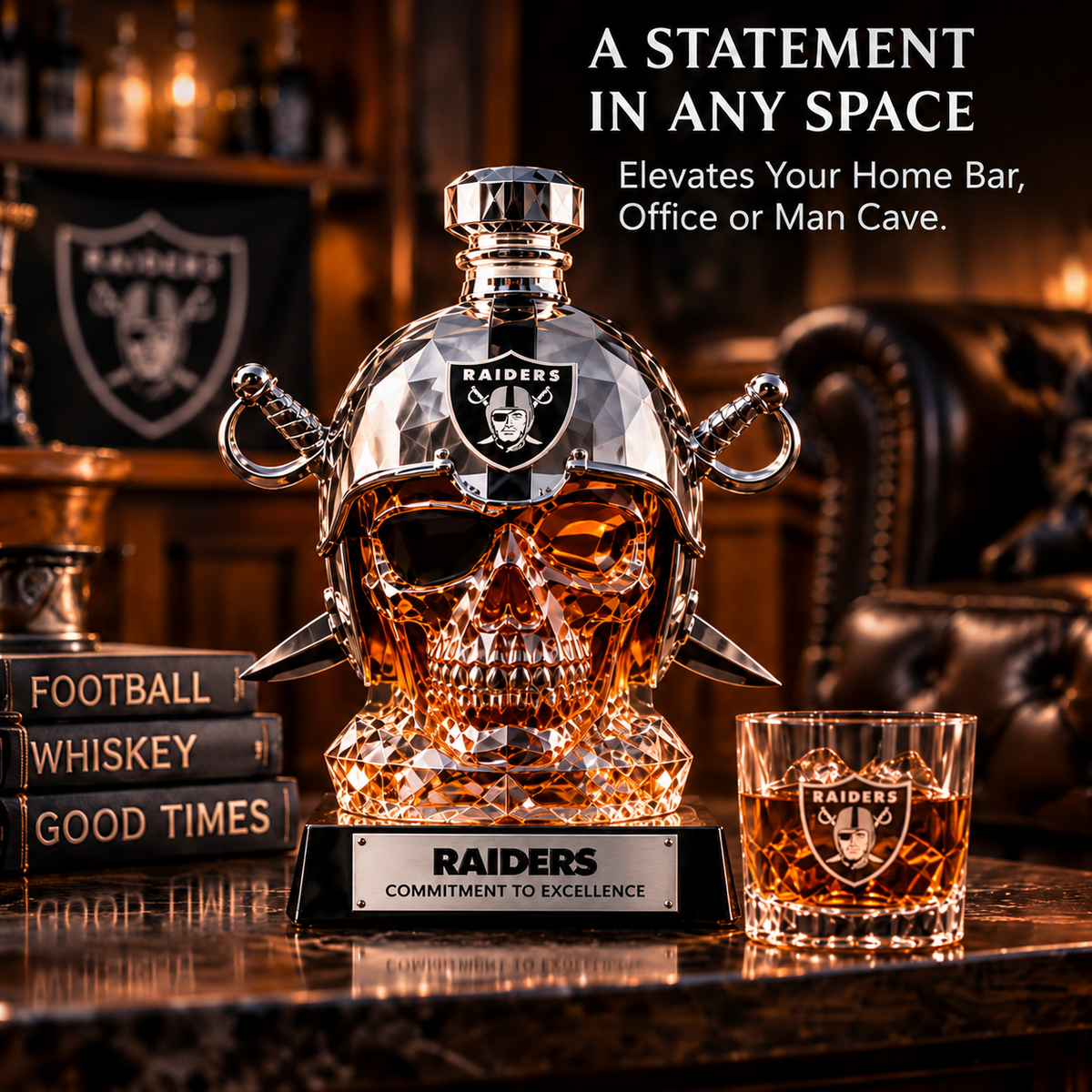 💀🏈 Gridiron Warrior Skull Whiskey Decanter