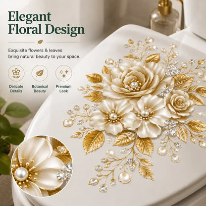 🔥 Limited-Time 49% OFF 🌸3 Piece Golden Floral Toilet Stickers – Pearl-Inspired Bathroom Decals