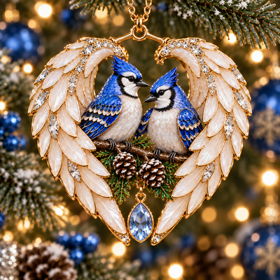 Blue Jay Pair Angel Wing Ornament