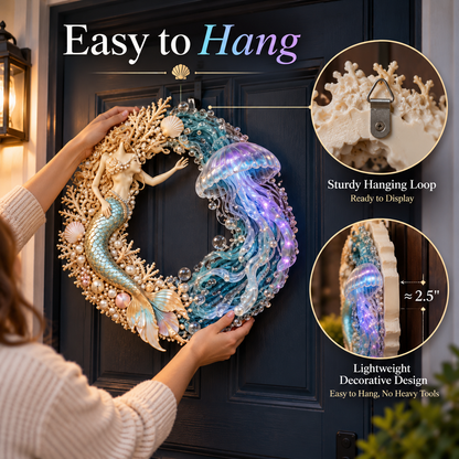 🌊 Ocean Enchantment – Lighted Mermaid & Jellyfish Wreath