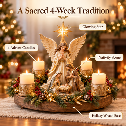 ✨ Angel of Bethlehem™ Lighted Advent Wreath – Sacred Nativity Christmas Centerpiece