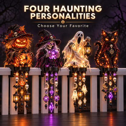 🎃 Halloween Character Glow Cascade Railing Lights – Pumpkin, Witch, Ghost & Black Cat