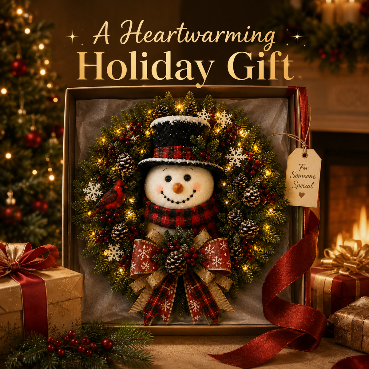 ✨Hot Sale 40% OFF⛄ Snowman Lighted Christmas Wreath™ – Festive Holiday Door Decor