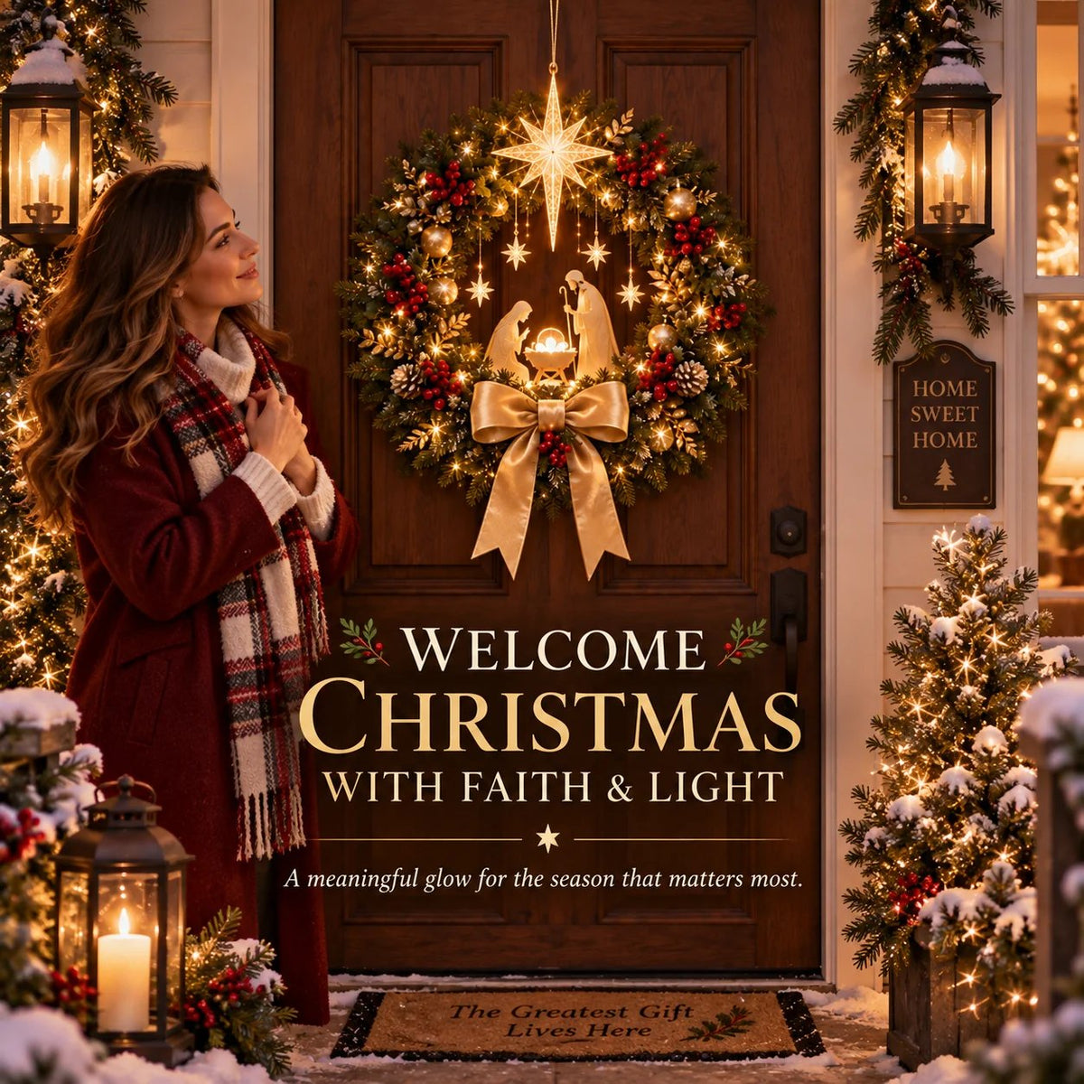 🔥HOT SALE🔥 49% OFF✨ Lighted Nativity Christmas Wreath – Bethlehem Star Front Door Decor🎄