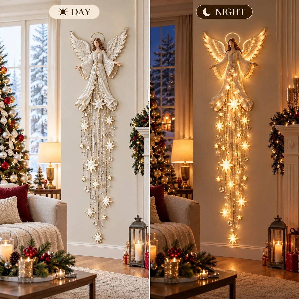 ✨ Dernier jour : -49 % ✨ Lampe murale cascade d’étoiles Bénédiction de l’ange™ – Décoration murale céleste de Noël
