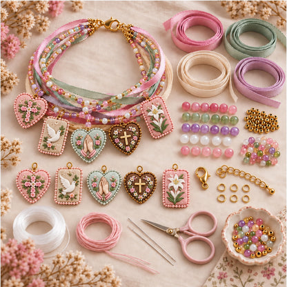 DIY Christian Faith Ribbon Bracelet Kit – Beaded Cross, Dove & Inspirational Charm Jewelry Craft Set