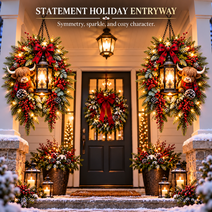 🔥 LAST DAY 50% OFF 🔥|🎄 Christmas Porch Glow™ – Pre-Lit Holiday Lantern & Evergreen Decor | 6 Festive Styles