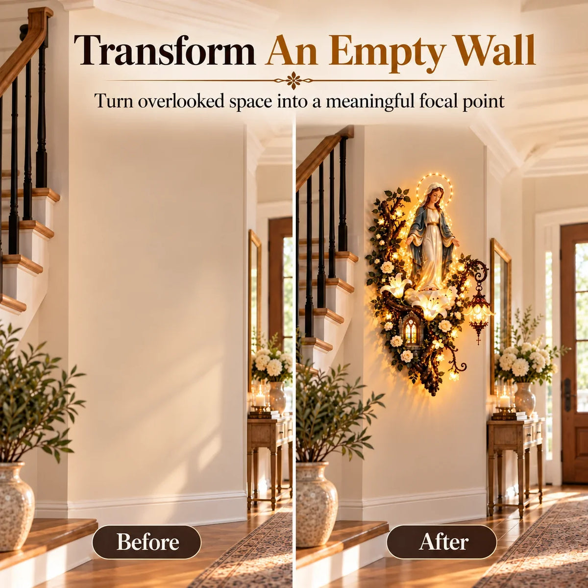 Virgin Mary wall decor day and night