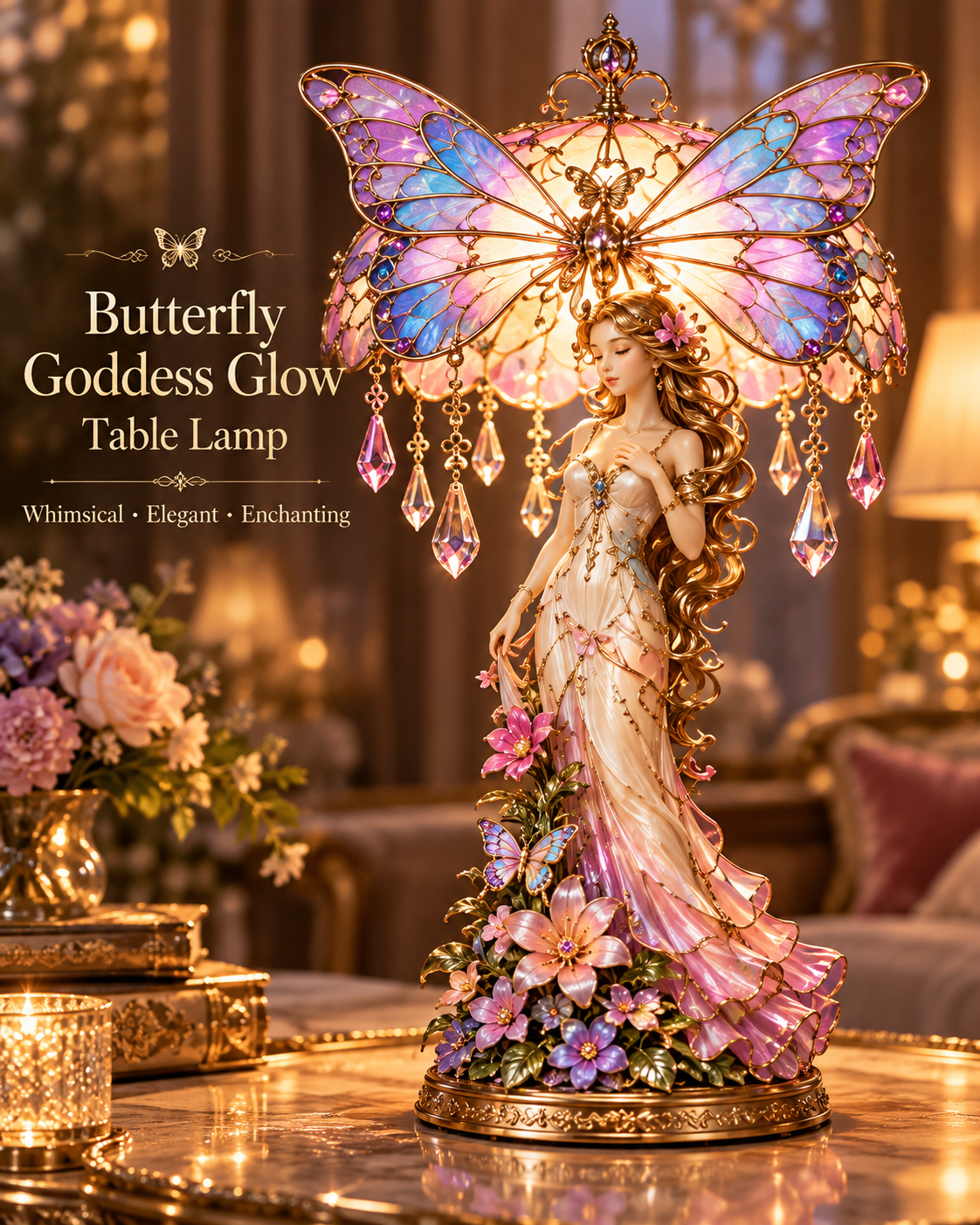 🦋✨ Butterfly Goddess Glow™ – Stained Glass Fantasy Table Lamp