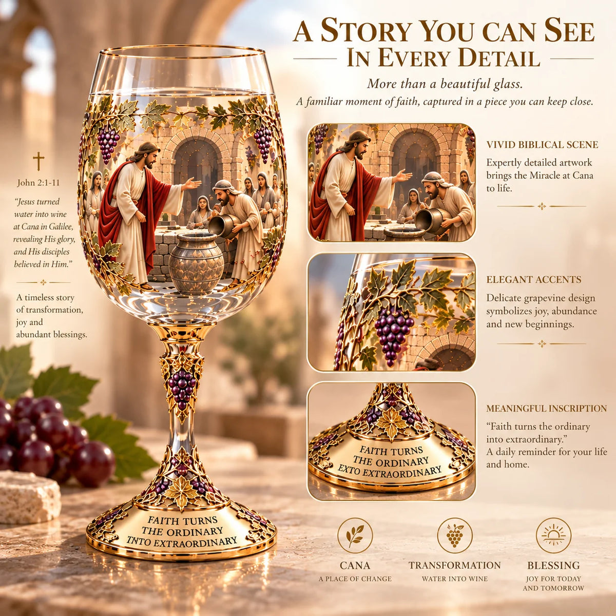 ✝️ Miracle at Cana™ – Jesus Turns Water Into Wine 🍷 | Christian Miracle Glasses & Meaningful Wedding Gift ❤️