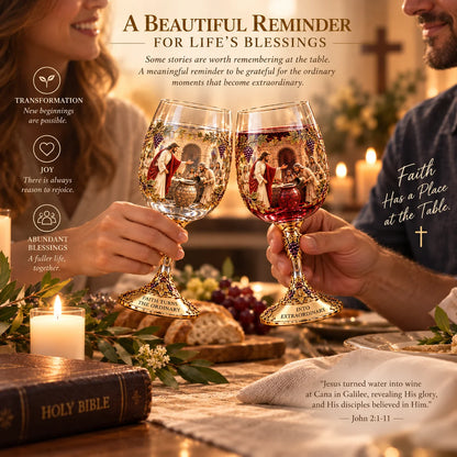✝️ Miracle at Cana™ – Jesus Turns Water Into Wine 🍷 | Christian Miracle Glasses & Meaningful Wedding Gift ❤️