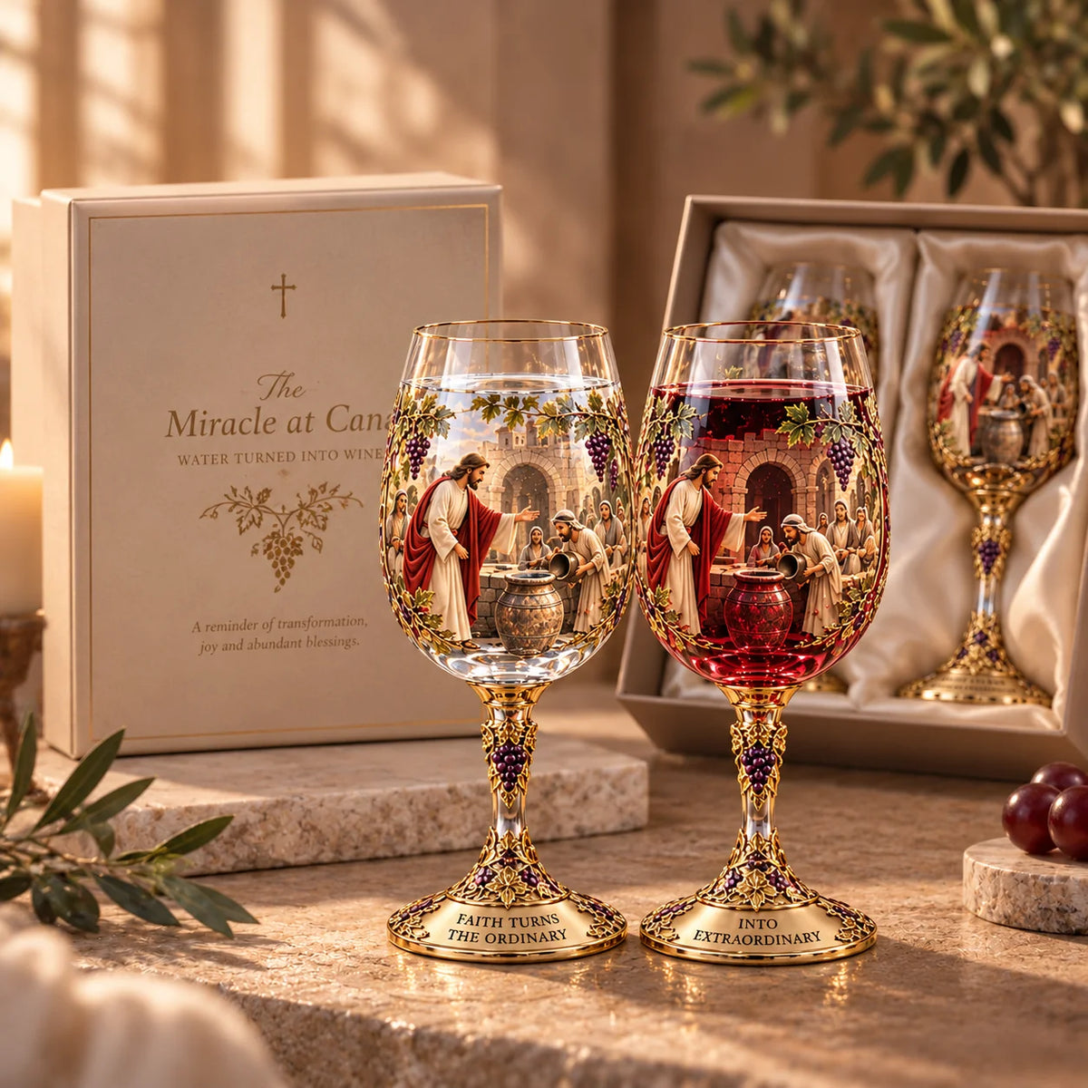 ✝️ Miracle at Cana™ – Jesus Turns Water Into Wine 🍷 | Christian Miracle Glasses & Meaningful Wedding Gift ❤️