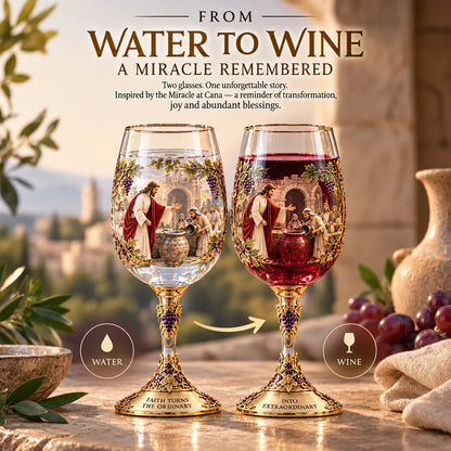 ✝️ Miracle at Cana™ – Jesus Turns Water Into Wine 🍷 | Christian Miracle Glasses & Meaningful Wedding Gift ❤️