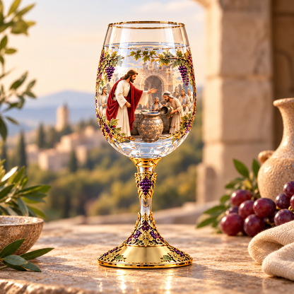 ✝️ Miracle at Cana™ – Jesus Turns Water Into Wine 🍷 | Christian Miracle Glasses & Meaningful Wedding Gift ❤️