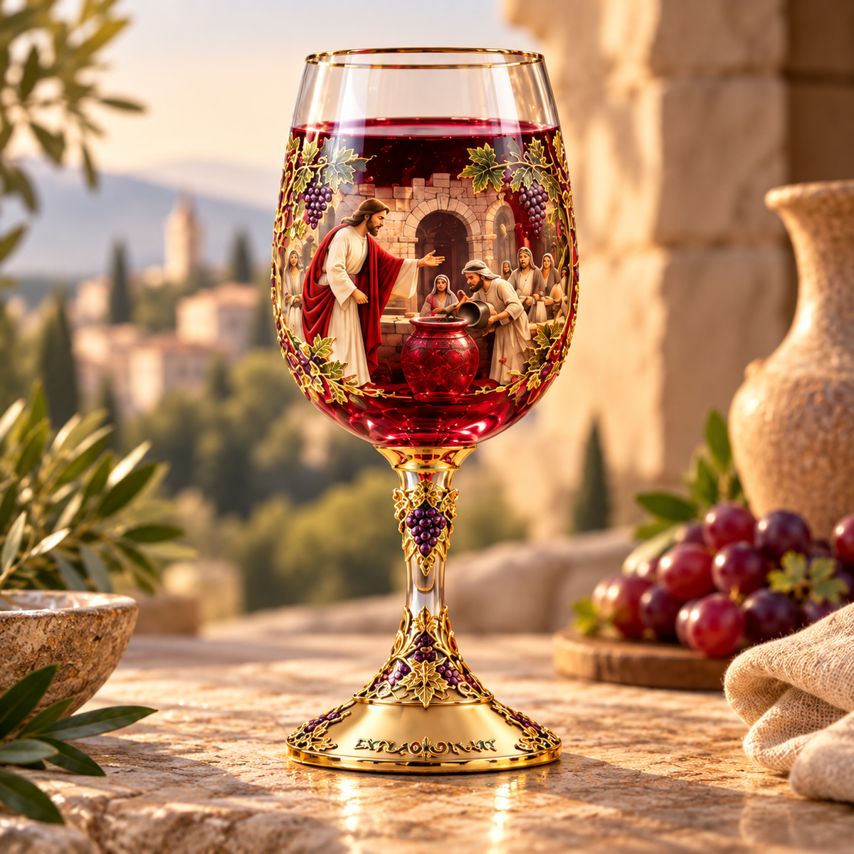 ✝️ Miracle at Cana™ – Jesus Turns Water Into Wine 🍷 | Christian Miracle Glasses & Meaningful Wedding Gift ❤️