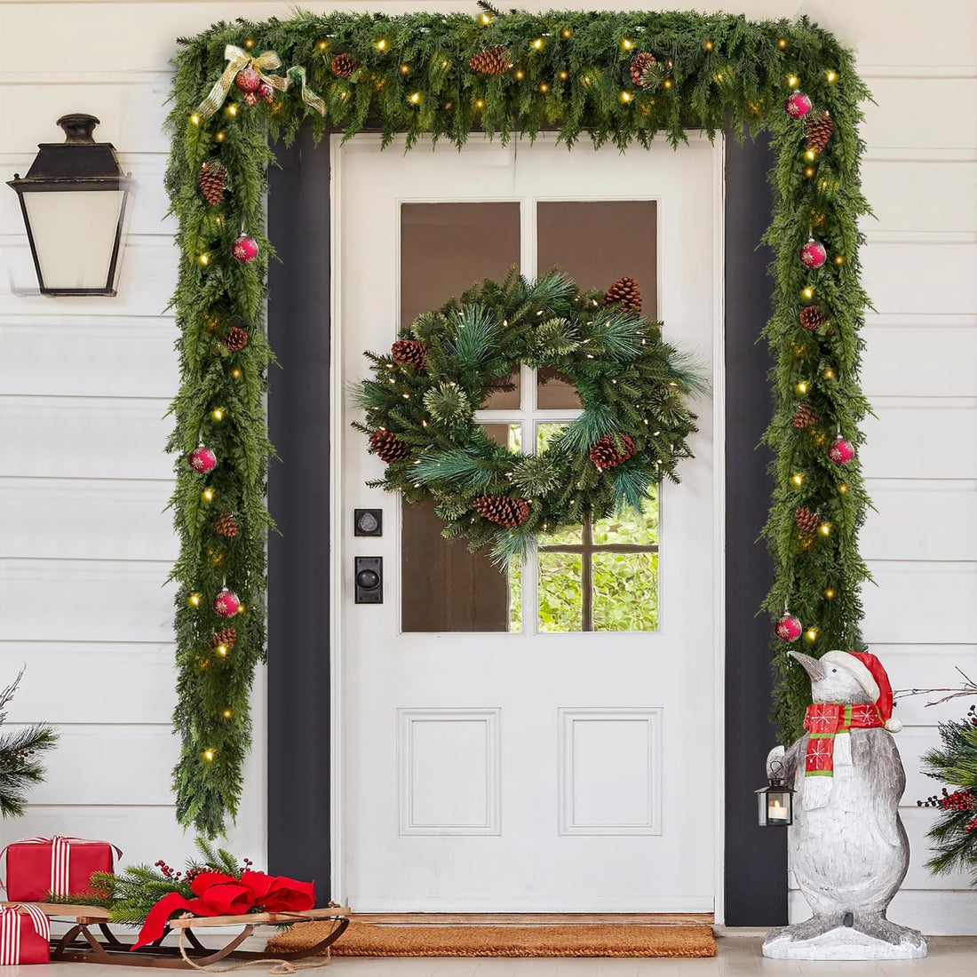 Christmas cedar garland home decoration scene