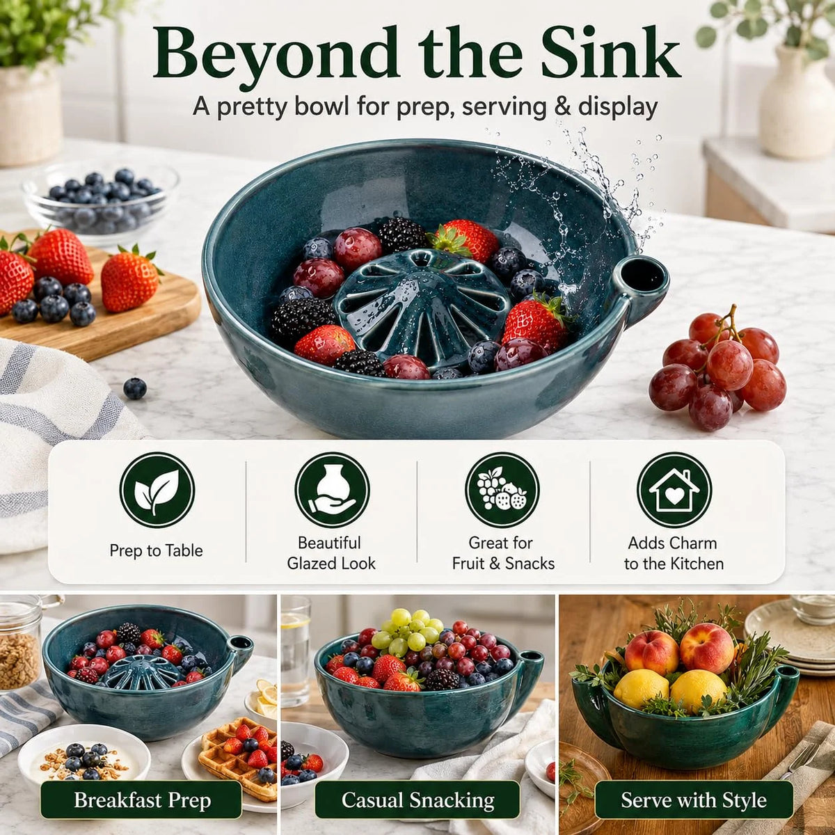 🥬 Self-Spinning Fruit & Berry Washer – Vortex Rinse Bowl with Quick Drain