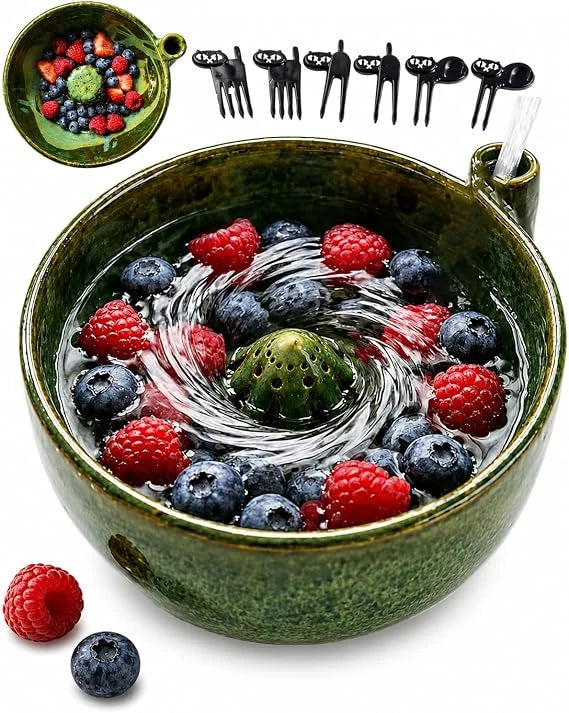 🥬 Self-Spinning Fruit & Berry Washer – Vortex Rinse Bowl with Quick Drain