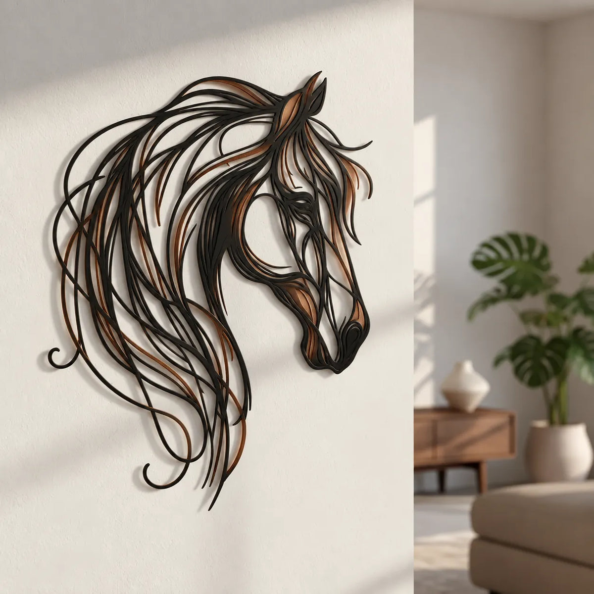 Horse Head Metal Wall Art in modern interior