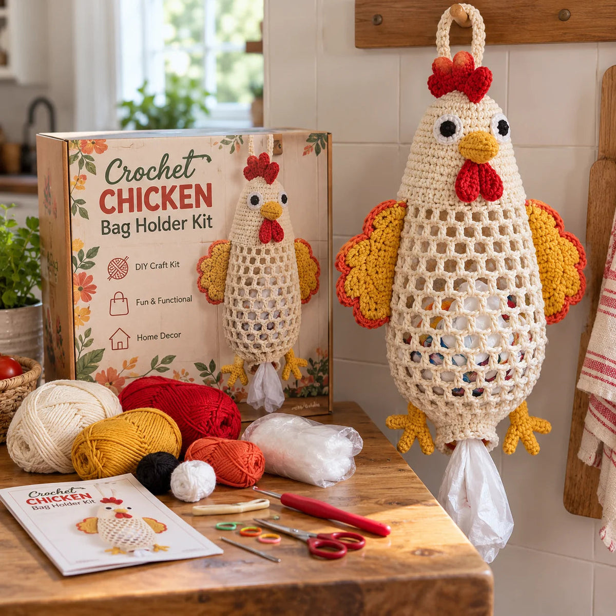 🐱 🌿Crochet Animal Bag Holder Diy Kit – Cute & Functional Hanging Storage Craft Kit 🐱 🌿