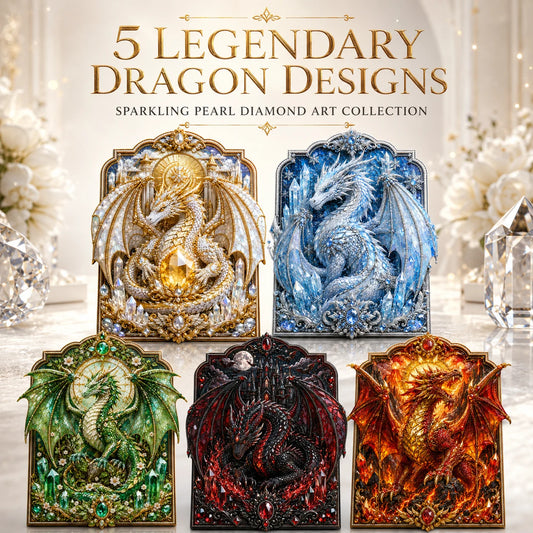 🔥 LAST DAY 50% OFF 🔥 5 Legendary Dragon Diamond Art Collection™ – 3D Layered Crystal Pearl DIY Painting Kit, 5 Fantasy Designs 🐉✨ 25×30cm