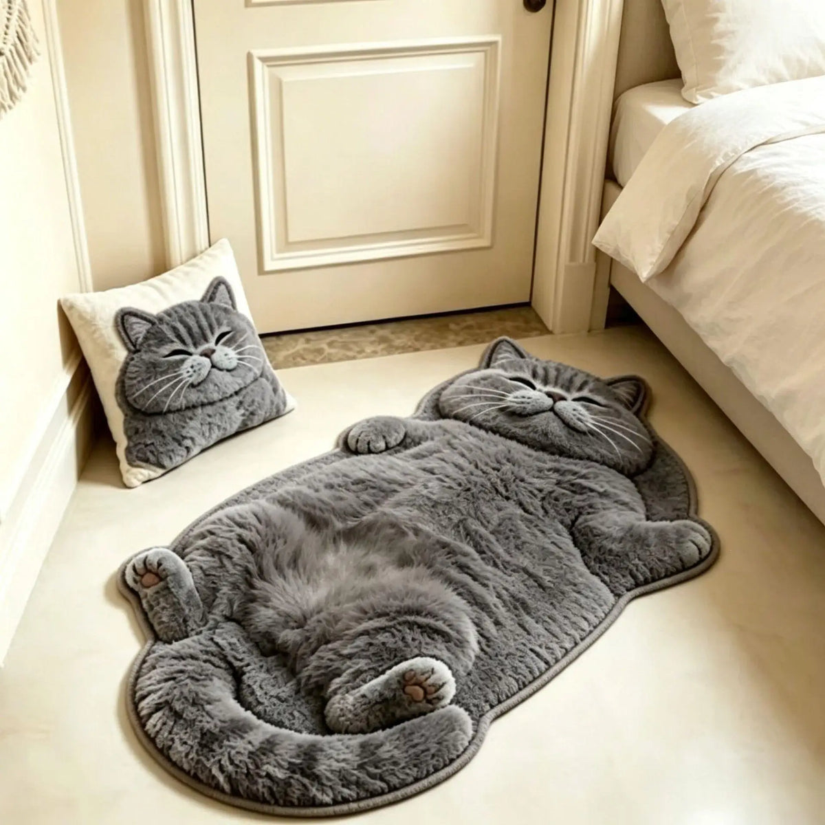 🐱 3D Chubby Tabby Cat Shaped Long Rug – Cozy Furry-Effect Home Décor