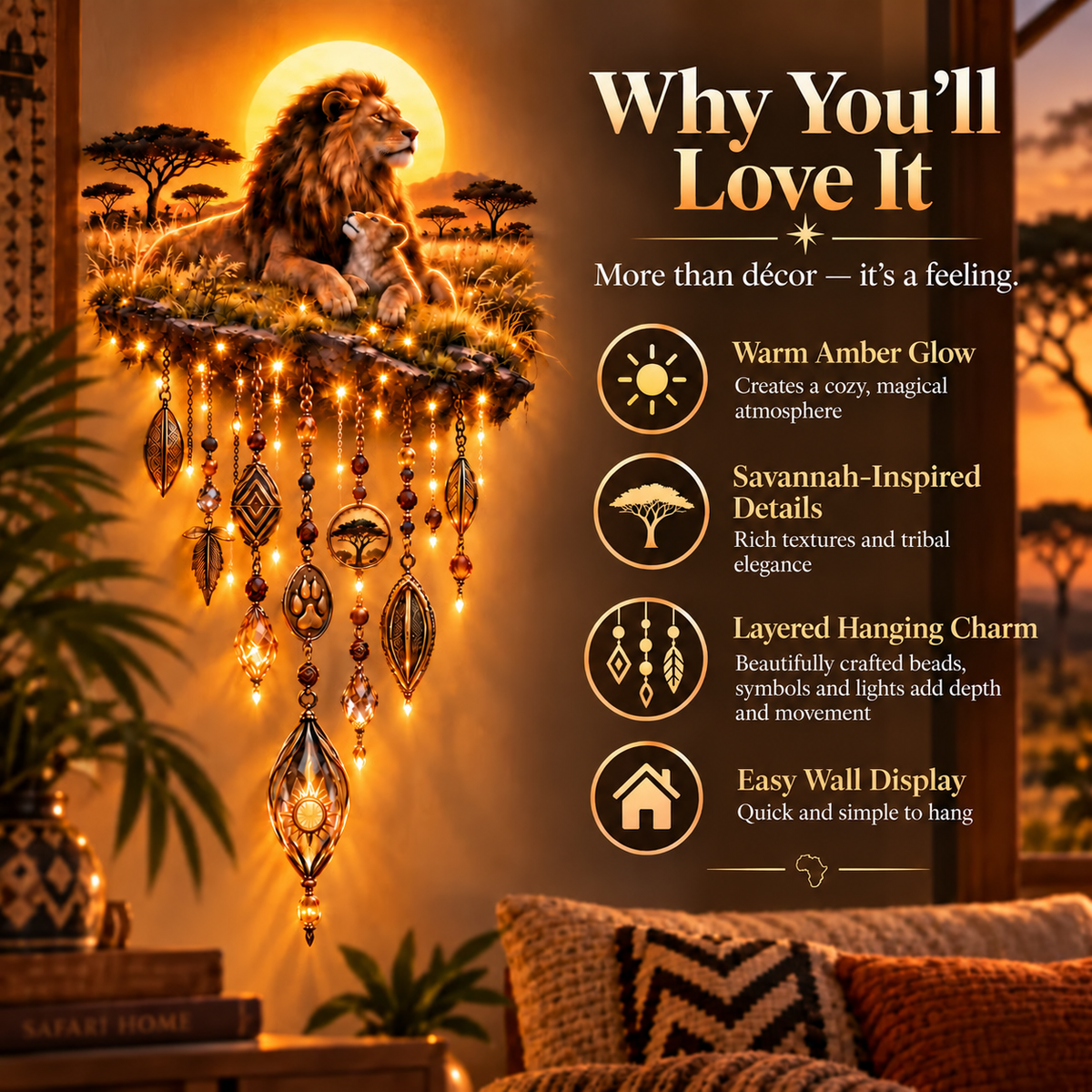 Majestic Savannah Family Glow™ – Lion & Cub Illuminated Wall Decor
