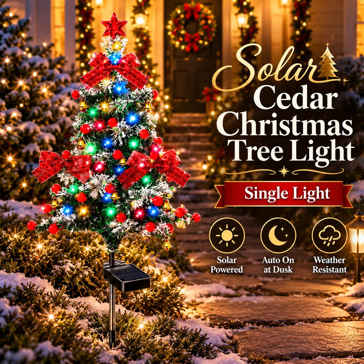 🌱 Solar Cedar Christmas Tree Lights🔥| Festive Outdoor Holiday Decor🔥