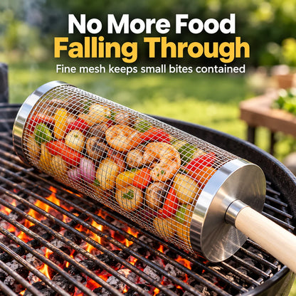 🔥 Limited-Time 40% OFF — Stainless steel rolling grill basket