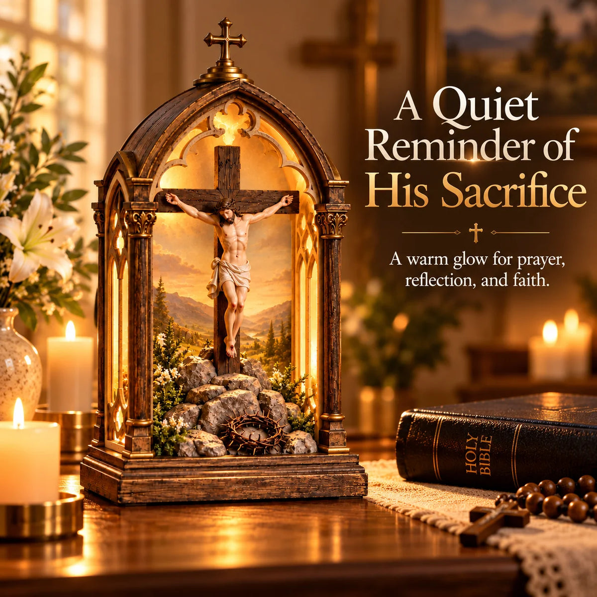 ✝️ Calvary Light of Faith™ – Illuminated Jesus Crucifix Prayer Shrine with Warm Devotional Glow & Sacred Christian Home Décor 🕯️🙏