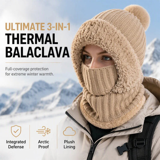 Women's 3-in-1 Winter Knit Hat – Warm Beanie, Scarf & Face Cover