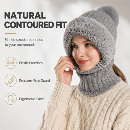 Women's 3-in-1 Winter Knit Hat – Warm Beanie, Scarf & Face Cover