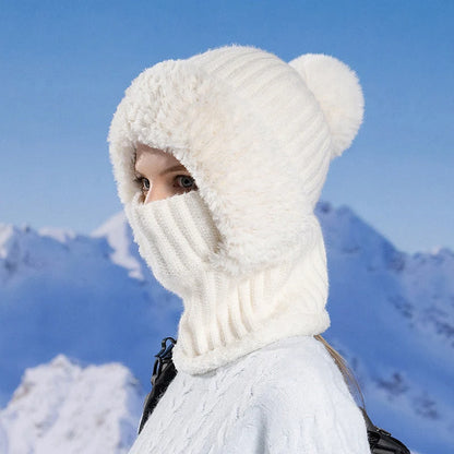 Women's 3-in-1 Winter Knit Hat – Warm Beanie, Scarf & Face Cover