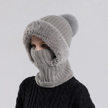 Women's 3-in-1 Winter Knit Hat – Warm Beanie, Scarf & Face Cover